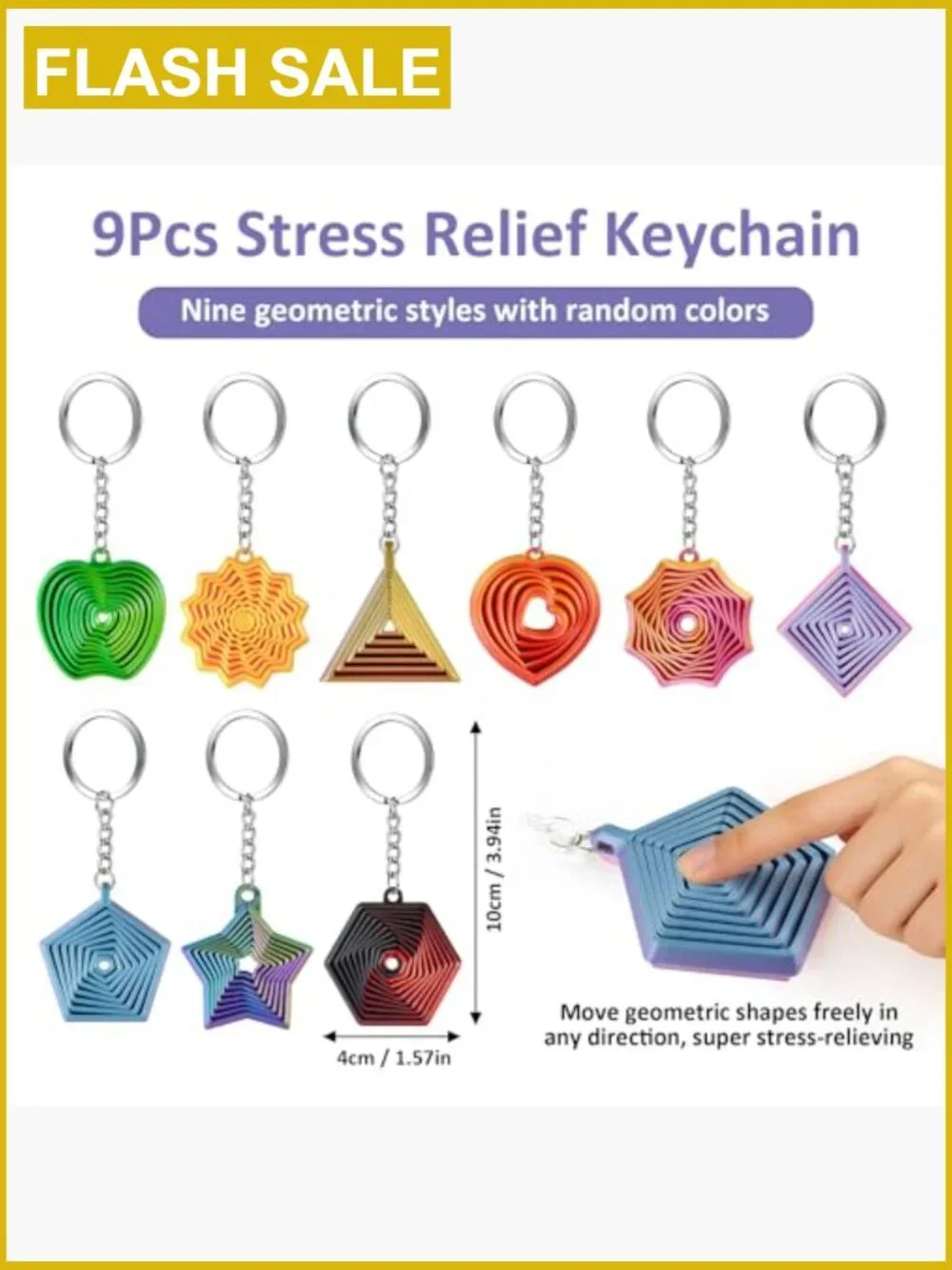 9 Fidget Toys Geometric Keychain Charms 3D Printed Stress Relief Sensory Toy